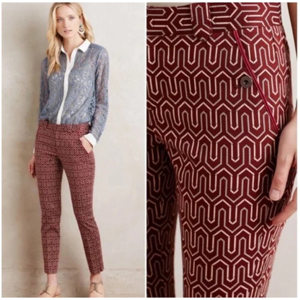 Anthropologie Cartonnier Charlie Trousers Cropped Pants Size 2 Maroon Red
